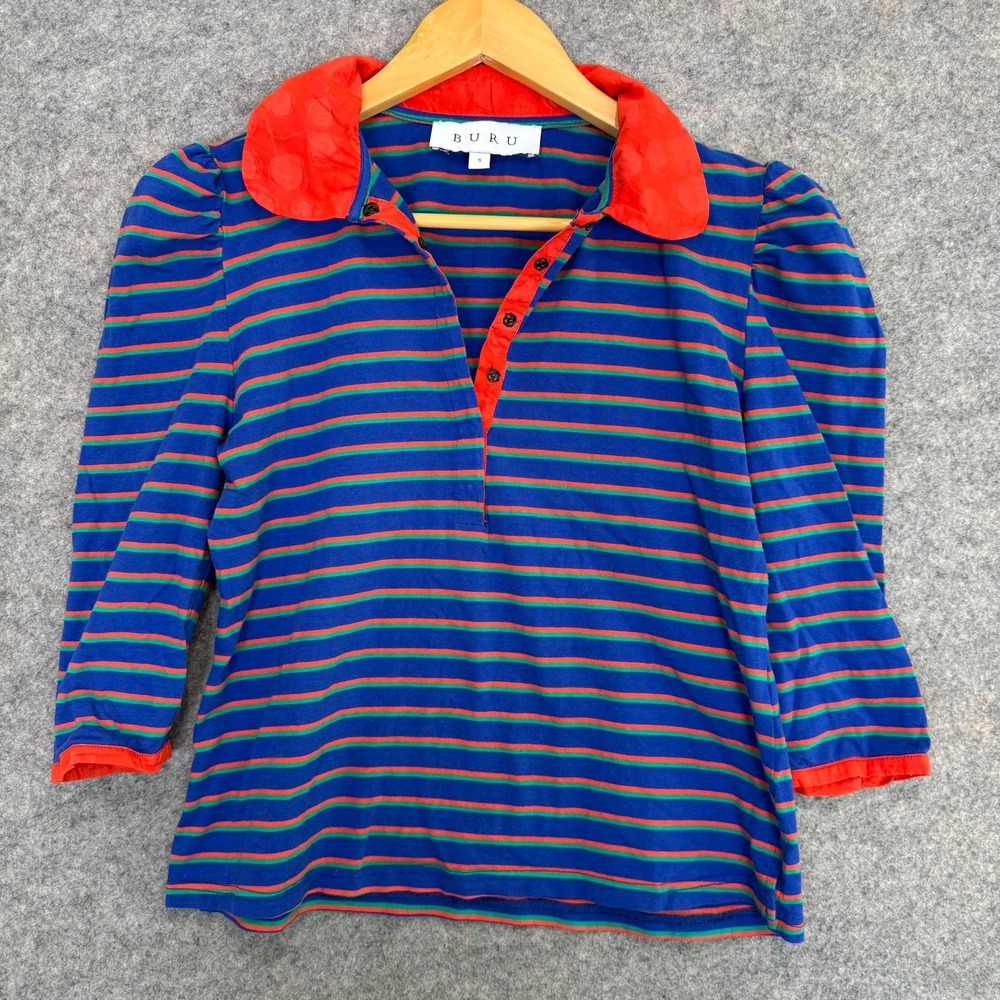Buru Navy Striped Polo Tee with Red Trim